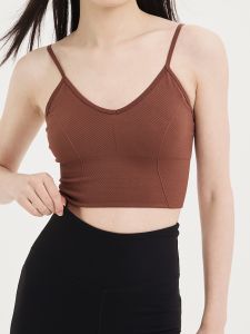 Mimiuomi Seamless Threaded Gathered Sports Yoga Fitness Basic Vest Bra with Chest Pad Internal Flow Breathable Cotton Tank Top