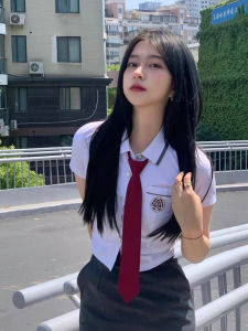 Original ดีไซน์ สีขาว ชุดนักเรียนเสื้อและ กระโปรง ชุด โพลีเอสเตอร์ ผ้า ปกโปโล แขนสั้นสําหรับหญิงสาว