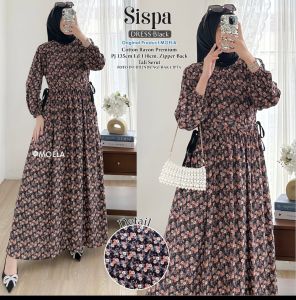 SISPA DRESS COTTON RAYON PREMIUM BY MOELA / GAMIS MOTIF BUNGA KECIL KEKINIAN PINGGANG SERUT LD 110 CM