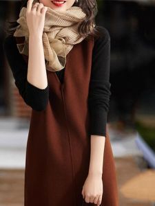 French Style Double Face Wool Vest Dress Womens Casual Elegance Summer Autumn Season V Neck a Line Skirt Backless Design