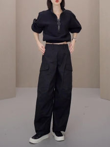 Slimming Effect Half Zip Stand Collar Sweatshirt Womens Autumn New Style Complete Set High Waist Workwear Pants Ensemble