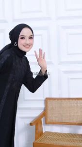 Grosiran New Gamis Abaya Jersey Mix Ceruti Aplikasi Mote dan Bordir Full Hitam Busui Hawa 740