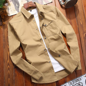 CHAFEI | Spring Autumn Long Sleeve Cotton Notch Collar Plus Size Match All Casual Business Trendy Workwear Mens Shirt