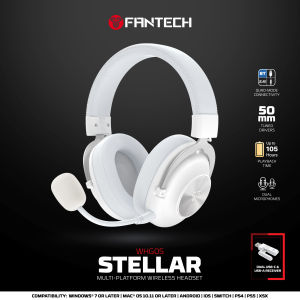 Fantech | FANTECH STELLAR WHG05 Wireless and Wired Headset 50MM Big Driver Built-in Mic 105 Hours Long- Lasting Battery Life Headphones