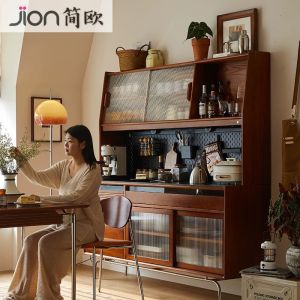 Rustic Solid Wood Dining Sideboard Wall-Mounted High Cabinet Hole Board Tea Water Cabinet Nordic Rock Plate Storage Cabinet Wine Cabinet