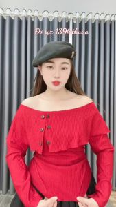 Set bộ Bigsize nữ tiểu thư áo kiểu trễ vai tay dài đính cúc kèm chân váy bí có bảo hộ cho nữ - SET956