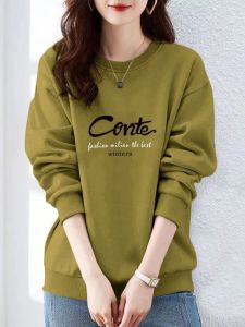 เสื้อฮู้ดคอกลมแขนยาวหลวมๆ สำหรับผู้หญิงในช่วงต้นฤดูใบไม้ร่วง เสื้อผ้าทำงานสไตล์ลำลอง ผ้าฝ้ายผสมโพลีเอสเตอร์ 96%