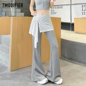 7.Modifier | Quần Yoga Phong Cách 2 Mảnh Giả Thắt Dây Cao Xòe Dưới Có Viền Ren