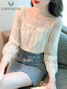 Elegant French Long Sleeve Lace Shirt Womens Fashion Autumn Wear 2025 New Style Ageless Chic Unique Beautiful Small Top