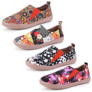 รองเท้าโลฟเฟอร์ทาสีศิลปะผู้หญิงรองเท้าเดินทางลำลองแฟลตรองเท้าระบายอากาศได้รองเท้าโลฟเฟอร์น้ำหนักเบาสำหรับท่องเที่ยวกลางแจ้ง