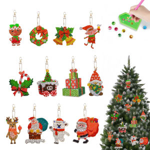other | 12-Piece Diamond Painting set Keychain Christmas pattern acrylic Material Christmas tree Decoration Christmas Day gift