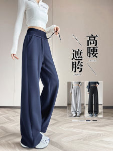 Womens High Waist Fleece Lined Straight Leg Casual Pants Autumn Winter New Style Small Size Loose Wide Leg Trousers