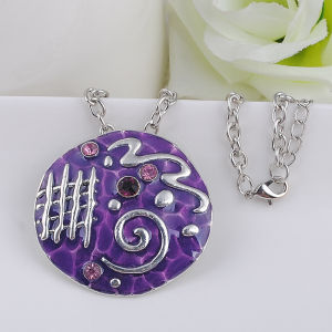 Vintage Enamel Rhinestone round Shape Necklace Pendant for Women Fashion Jewelry