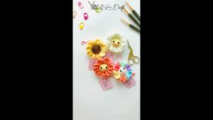 Crochet Flower Plushie Keychain/Bag Charm (Ready 100% Handmade Premium Gift or Present) 1 Set.