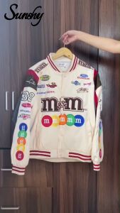 SUNSHY Plus Size MM Embroidered Vintage Couple Baseball Varsity Jacket Women Loose Motor Riding Jacket Men