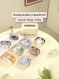 Túi lưu trữ mini chất liệu PVC trong suốt in hình Cartoon chống thấm nước đựng son môi cáp sạc đồ cá nhân TD125