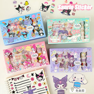 Kawaii Sanrio Sticker Gift Box Cartoon Cinnamoroll Kuromi My Melody Hand Acount Tape Stickers Frosted Decal Gifts Toys
