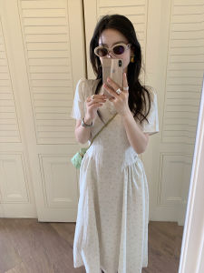 Váy Vải Lanh Tơ Nhỏ Hoa Golden Su Yi Váy Chữ a Cạp Cao Thường Ngày Mùa Hè 2025 Váy Ngắn Tay Dài Thời Trang Váy Chữ a