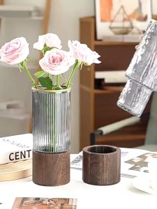 Indoor Plant Propagation Bottle Plant Cultivation Glass Vase Glass Planter with Wooden Tray for Hydroponic Plants Tabletop Propagation