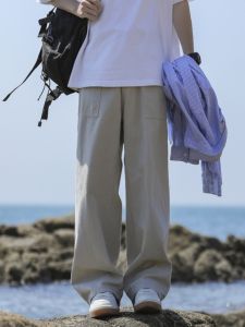 กางเกงขายาวทรงตรงหลวมๆ สำหรับผู้ชาย ทรงพื้นฐาน ดีไซน์ฤดูร้อน กางเกงขายาวทรงตรง ทรงลำลอง ทรงพื้นฐาน ทรงหลวมๆ