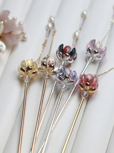 ตรวนผมสไตล์โบราณแบบมือทำดีไซน์หรูหรา ดอกไม้แก้วประดับผมสไตล์คลาสสิก จี้ผมแบบย้อนยุค วัสดุอื่นๆ ใหม่