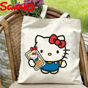 Sanrio | 1PC Sanrio Hello Kitty Canvas Tote Bag Double-sided Phone Print Eco-friendly Reusable Shoulder Bag