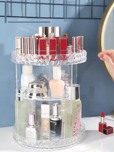 ZiinLife Acrylic Make Up Organizer with 360° Rotating Base 6-Layer Adjustable Cosmetic Organizer Lipstick Holder