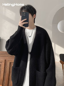 HetingHOME | Hetinghome Lazy Style Loose Mens Knitted Sweater Couple Cardigan Polyester Fiber V-neck Long Sleeve Autumn Season Fashion