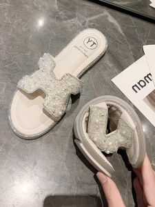 Summer Fashion Flat Bottom Womens Slippers Soft Bottom Outdoor Wear Diamond Anti-Slip Pregnant Fairy Style Cool Slippers