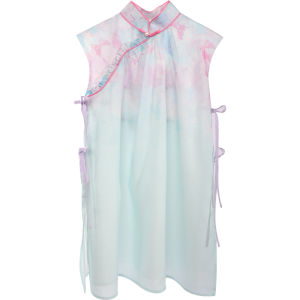 New Chinese Style Summer Outfit Set for Girls Cheongsam Childrens Wear Traditional Ancient Fashion Ukeko Jiezi Kids Clothing