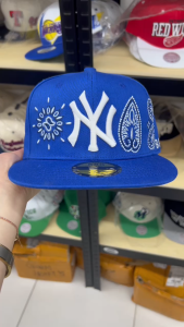 【COD】NY Paisley Design Blue Closed cap For Men Fashion backward cap Baseball Cap High Quality