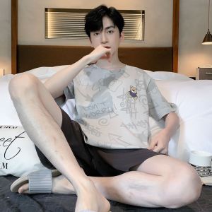 Bộ đồ ngủ nam MiiOW bằng cotton tay ngắn in hình gấu thoáng khí thoải mái - mùa hè