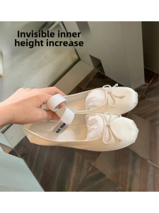 Ballet Flat Shoes Womens New 2025 Fairy Tale Style Butterfly Knot Low Cut Single Shoes Comfortable Rubber Sole round Toe