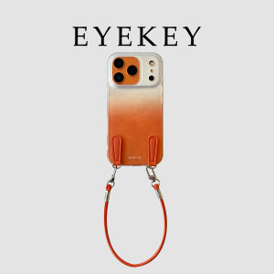 Eyekey Ins Style Gradient Orange Phone Case with Wristband And Lanyard Protective Cover for Apple 17Promax iPhone 16 New Model 14 Couples 15Pro Band