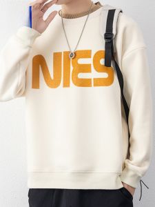 ROMON | Loose Fit Mens Long Sleeve Crew Neck Sweatshirt Casual Comfortable Orlon Fleece Print T-Shirt Fashionable Spring Autumn Top