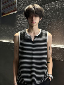 OUMULONG | Studded V-Neck Striped Sleeveless Vest
