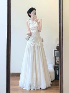 XUECAIQI | Beautiful Sleeveless Lace Splicing White Dress