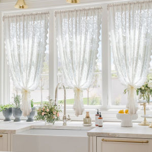 French Lace Curtain Valance Edge Style Room Partition Retractable Pole No Punching Required New 2024 Polyester Decorative Blind