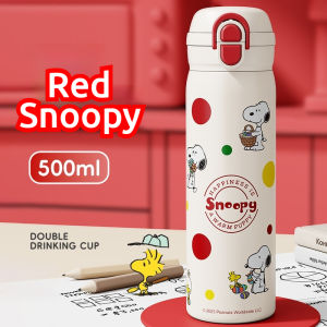Bình nước dễ thương Snoopy Pipjoybình giữ nhiệt inox 316cốc giữ nhiệt có ống hút 500mlbình đá giữ nhiệt