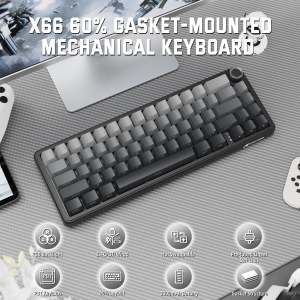 ATTACK SHARK | Attack Shark X66 Mechanical Keyboard Tri-Mode Wireless With Knob RGB Backlit Gasket Side Printed PBT Keycaps Gaming Keyboard