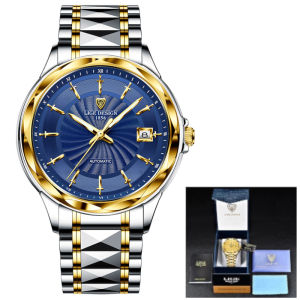 LIGE Casual Sword-Shaped Pointer นาฬิกาผู้ชายธุรกิจแฟชั่นกระจกแซฟไฟร์กันน้ําวันที่ Tourbillon นาฬิกาข้อมือ