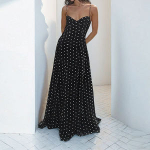 Polka Dot Print Casual Swing Dress with Thin Strap Elegant A-Line Silhouette No Brand Polyester No Ironing Required