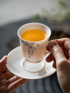 Lavender Porcelain Tea Cup with Handle Yuzhi Jade Ceramic Tea Set Single Cup Gongfu Tea Drinking Cup Heat Resistant 80ml