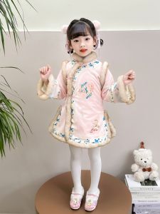 Thickened Chinese Style New Year Cheongsam Coat for Girls Childrens Winter Clothes Baby Traditional Costume Style Outerwear