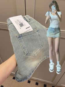 Light Washed Retro Denim Mini Skirt Women plus Size Slimming A-Line Short Skirt High Waist Pure Color Commute Style Spring Season