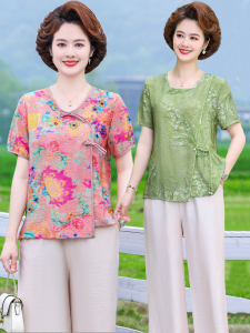 Stylish Short Sleeve T-Shirt for Mom Summer New Arrival Fashionable Chinese Style Womens Top Belly Covering Middle-Aged And Elderly