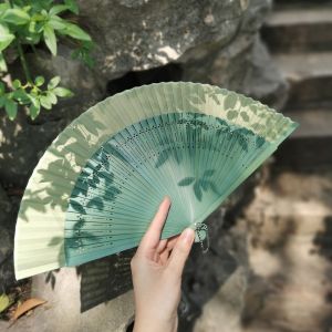 Ancient Style Fan Folding Fan Chinese Style Summer Hanfu Cheongsam Folding Fan Small Bamboo Fan Dancing Fan Dance Fan Green
