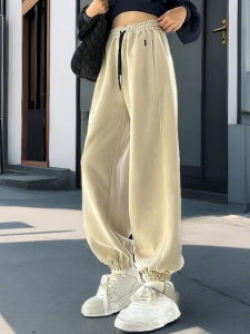 American Sports Anti-Aging Fleece Lined Thickened Womens Casual Pants Straight Leg Slimming Trousers High Waist Long Pants