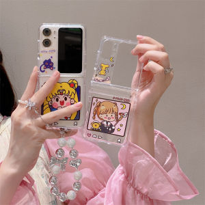 Cartoon Q Version Small Cherry Girl Sailor Phone Case for OPPO Find N3 Flip Foldable Screen N2 Flip Transparent Protective Cover Cute Creative Personalized Flip Cover Anti-Fall Shell