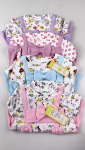 PAYI BABY - 2PCS Newborn Baby Girls Short Sleeve Dress Onesies Patchwork Jumpsuit & Ribbed Headband